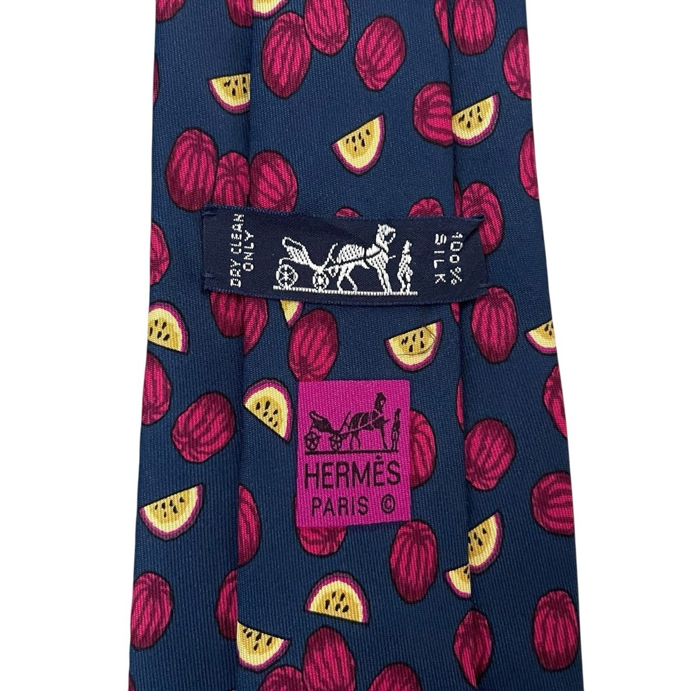 Hermes Men's Tie Pumpkins Blue & Pink Satin Silk 7451 HA 3.75" (W) 59.5" (L) euc